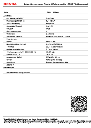 Grupos electrógenos, gasolina Honda ECMT 7000
