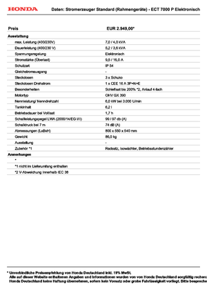 Grupos electrógenos, gasolina Honda ECT 7000 P