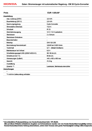 Grupos electrógenos, gasolina Honda EM 30
