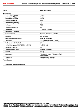 Grupos electrógenos, gasolina Honda EM 4500 CXS
