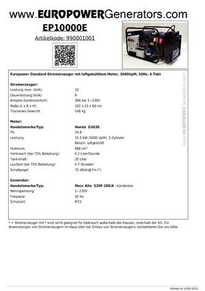 Grupos electrógenos, gasolina Europower EP10000E (MA)