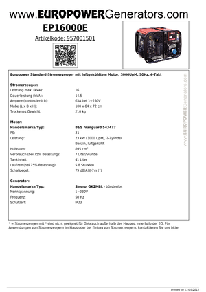 Grupos electrógenos, gasolina Europower EP16000E (S)
