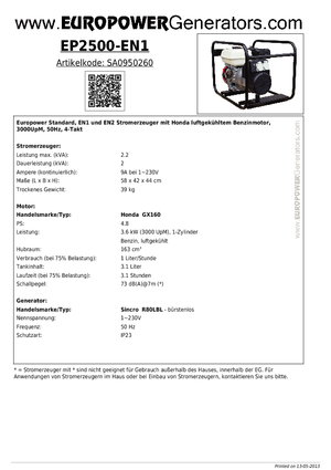 Grupos electrógenos, gasolina Europower EP2500-EN1 (S)