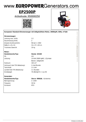 Grupos electrógenos, gasolina Europower EP2500P (S)