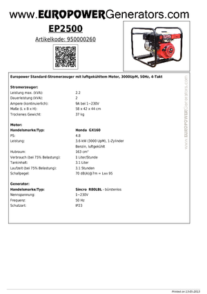 Grupos electrógenos, gasolina Europower EP2500 (S)