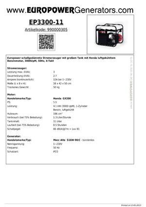 Grupos electrógenos, gasolina Europower EP3300-11 (MA)