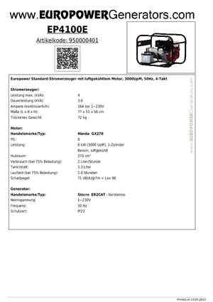 Grupos electrógenos, gasolina Europower EP4100E (S)
