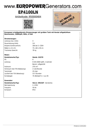 Grupos electrógenos, gasolina Europower EP4100LN (S)