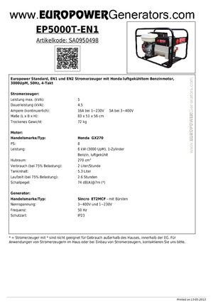 Grupos electrógenos, gasolina Europower EP 5000 T-EN1 (S)
