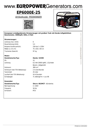 Grupos electrógenos, gasolina Europower EP6000E-25 (S)