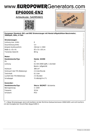 Grupos electrógenos, gasolina Europower EP 6000 E-EN2 (S)
