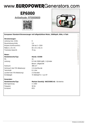Grupos electrógenos, gasolina Europower EP 6000 (MS)