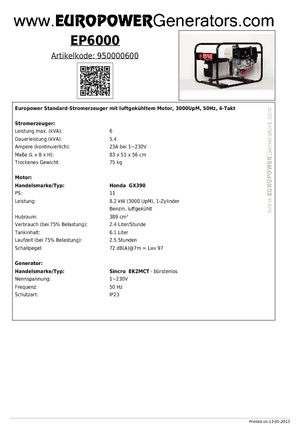 Grupos electrógenos, gasolina Europower EP6000 (S)