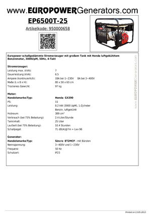 Grupos electrógenos, gasolina Europower EP6500T-25 (S)