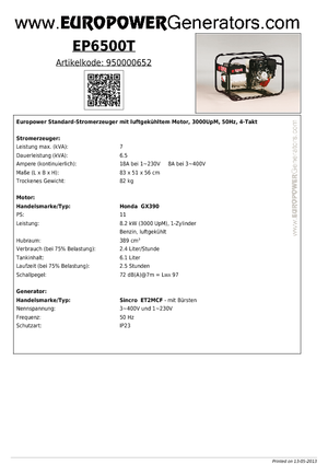 Grupos electrógenos, gasolina Europower EP6500T (S)