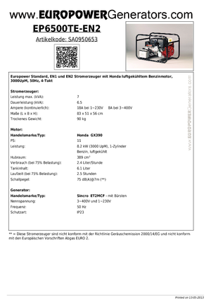Grupos electrógenos, gasolina Europower EP6500TE-EN2 (S)