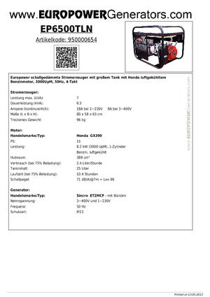 Grupos electrógenos, gasolina Europower EP6500TLN (S)