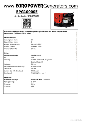 Grupos electrógenos, gasolina Europower EPG10000E (S)
