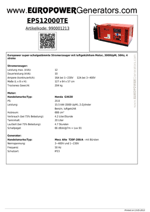 Grupos electrógenos, gasolina Europower EPS12000TE (MA)