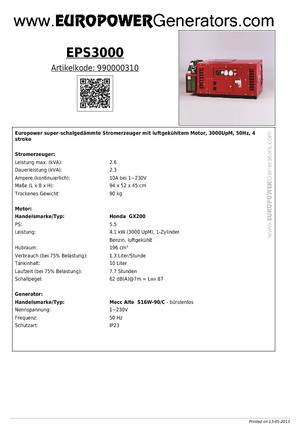 Grupos electrógenos, gasolina Europower EPS 3000 (MA)
