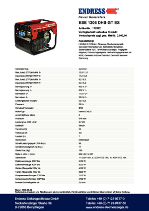 Grupos electrógenos, gasolina Endress ESE 1206 DHS-GT ES