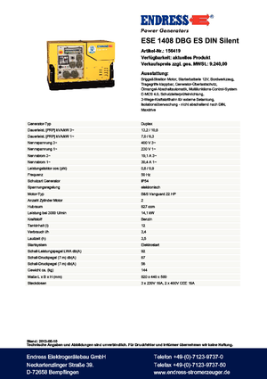Grupos electrógenos, gasolina Endress ESE 1408 DBG ES DIN Silent