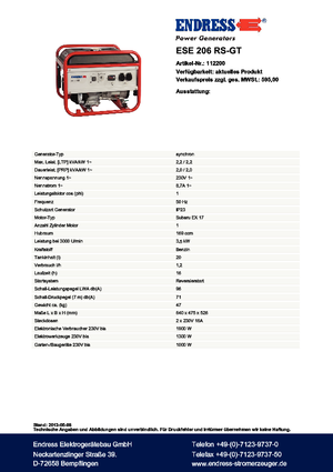 Grupos electrógenos, gasolina Endress ESE 206 RS-GT