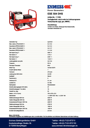 Grupos electrógenos, gasolina Endress ESE 504 DHS