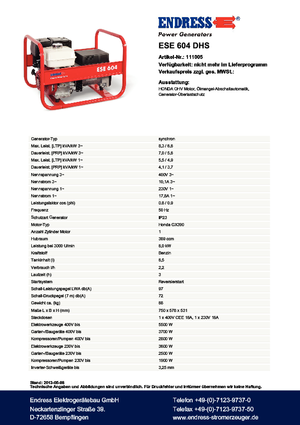 Grupos electrógenos, gasolina Endress ESE 604 DHS