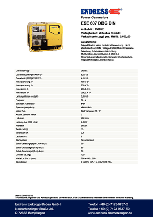 Grupos electrógenos, gasolina Endress ESE 607 DBG DIN
