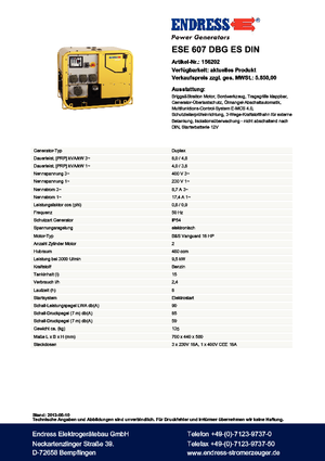 Grupos electrógenos, gasolina Endress ESE 607 DBG ES DIN