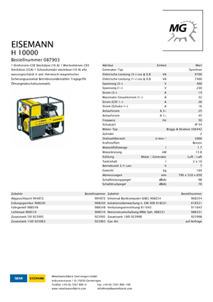 Grupos electrógenos, gasolina Eisemann H 10000