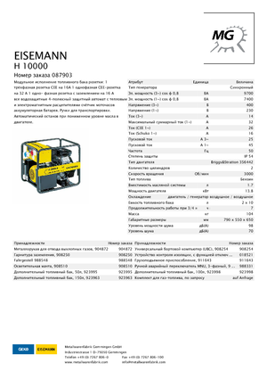 Grupos electrógenos, gasolina Eisemann H 10000