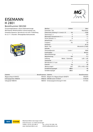 Grupos electrógenos, gasolina Eisemann H 2801