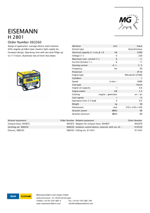 Grupos electrógenos, gasolina Eisemann H 2801