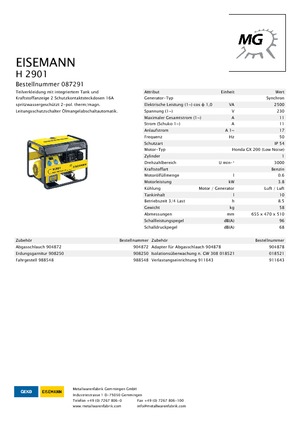 Grupos electrógenos, gasolina Eisemann H 2901