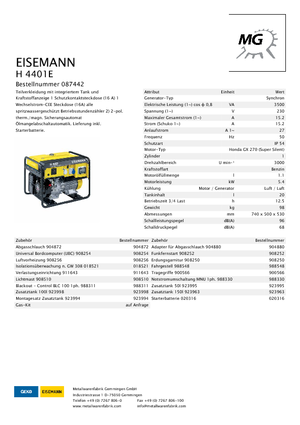 Grupos electrógenos, gasolina Eisemann H 4401 E