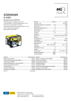 Grupos electrógenos, gasolina Eisemann H 4401