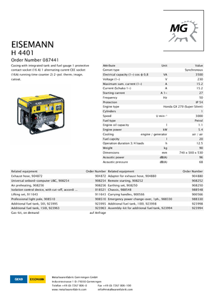 Grupos electrógenos, gasolina Eisemann H 4401