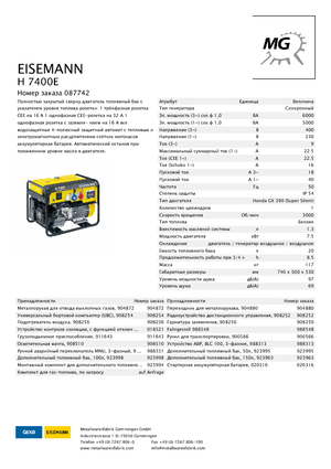 Grupos electrógenos, gasolina Eisemann H 7400 E