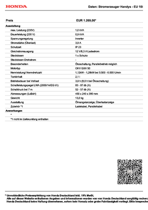 Grupos electrógenos, gasolina Honda EU 10i