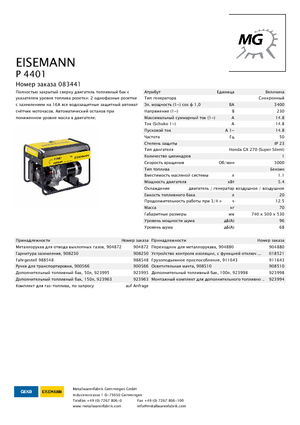 Grupos electrógenos, gasolina Eisemann P 4401