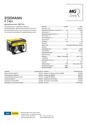 Grupos electrógenos, gasolina Eisemann P 7401