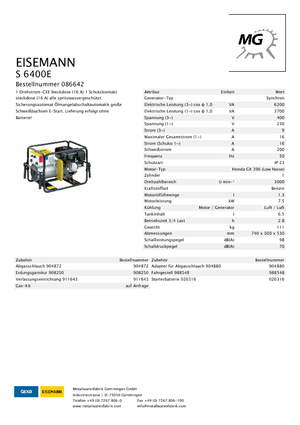 Grupos electrógenos, gasolina Eisemann S 6400 E