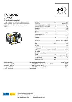 Grupos electrógenos, gasolina Eisemann S 6400 E
