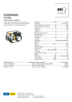 Grupos electrógenos, gasolina Eisemann S 6400
