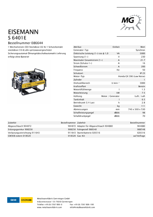 Grupos electrógenos, gasolina Eisemann S 6401 E