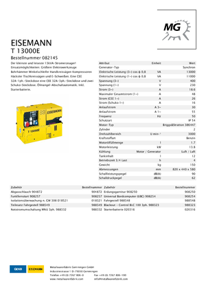 Grupos electrógenos, gasolina Eisemann T 13000 E