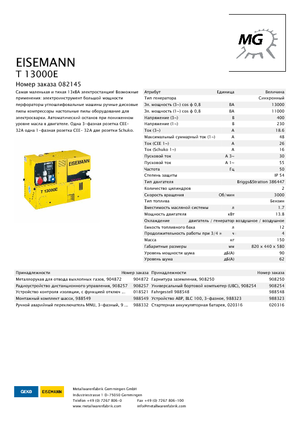 Grupos electrógenos, gasolina Eisemann T 13000 E