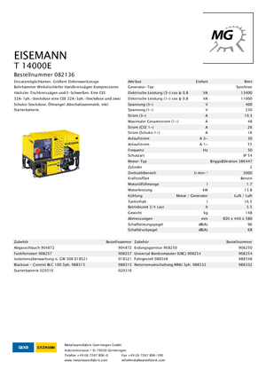 Grupos electrógenos, gasolina Eisemann T 14000 E